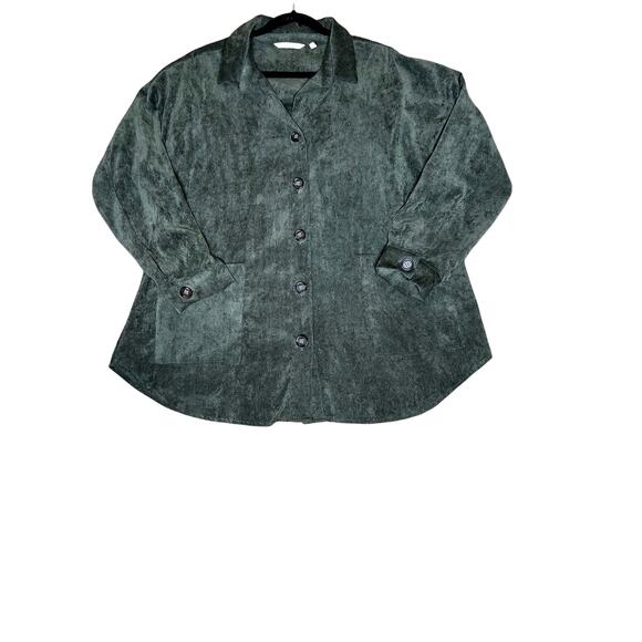 Soft surroundings size one X corduroy button up jacket large pockets dark green - Picture 1 of 6